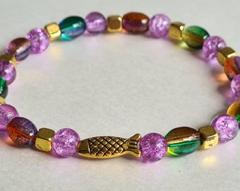 Glass bead bracelet "Fish" - handmade women's bracelet - boho bracelet - unique piece of jewelry - gift for women and many occasions