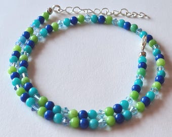 Gemstone Jade Bead Necklace, Blue and Green, 45 cm, Handmade Unique Boho Jewelry, Designer Beaded Necklace, Gift for Women