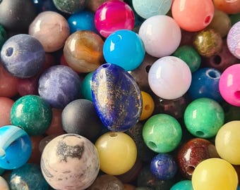50 Gemstone Beads Mix Agate Jasper Turquoise Jade Lapis Lazuli Moss Agate Jewelry Making DIY