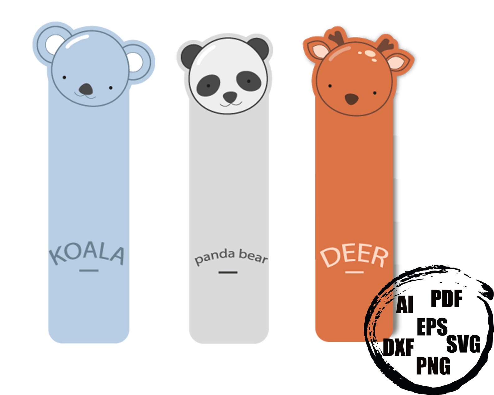 3 Cute Bookmarks for Children Svg Png Pdf Ai Eps Dxf Animal Etsy