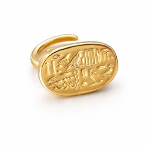 Anillo con jeroglíficos egipcios: réplica de bronce del Antiguo Egipto
