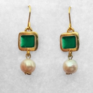 Pendientes de Fayum de la antigua Roma: Perla y esmalte, ganchos hipoalergénicos
