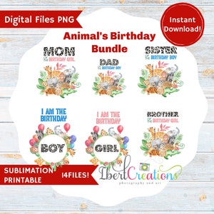 Animal Birthday Bundle - Digital Download - Animal Birthday Family Set - PNG Dateien. Geburtstag Familie- Dschungel Geburtstag- Zoo Familie Geburtstag-PNG