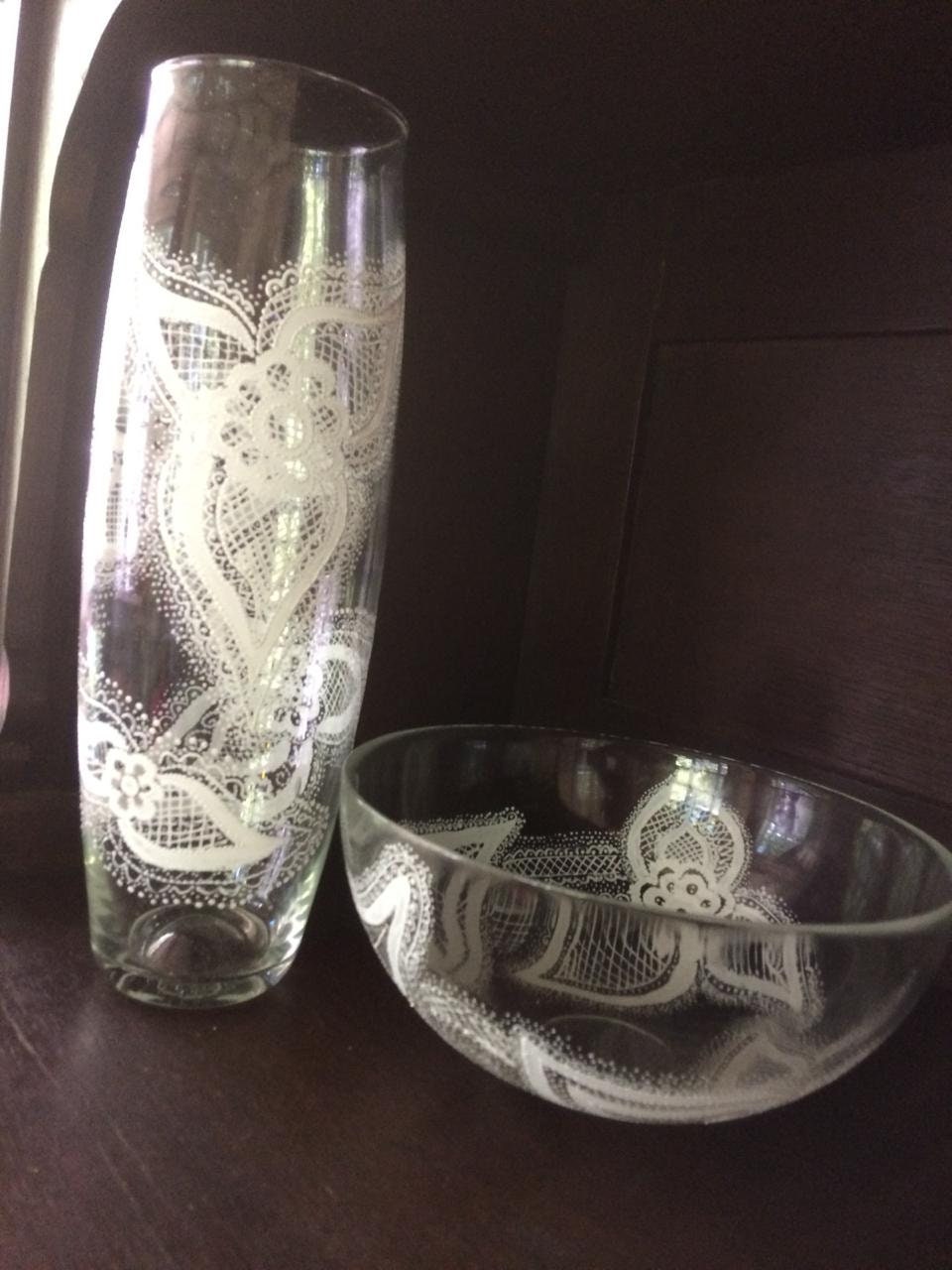 Flower vase Lace on the glass Glass in lace Handmade Lace Etsy