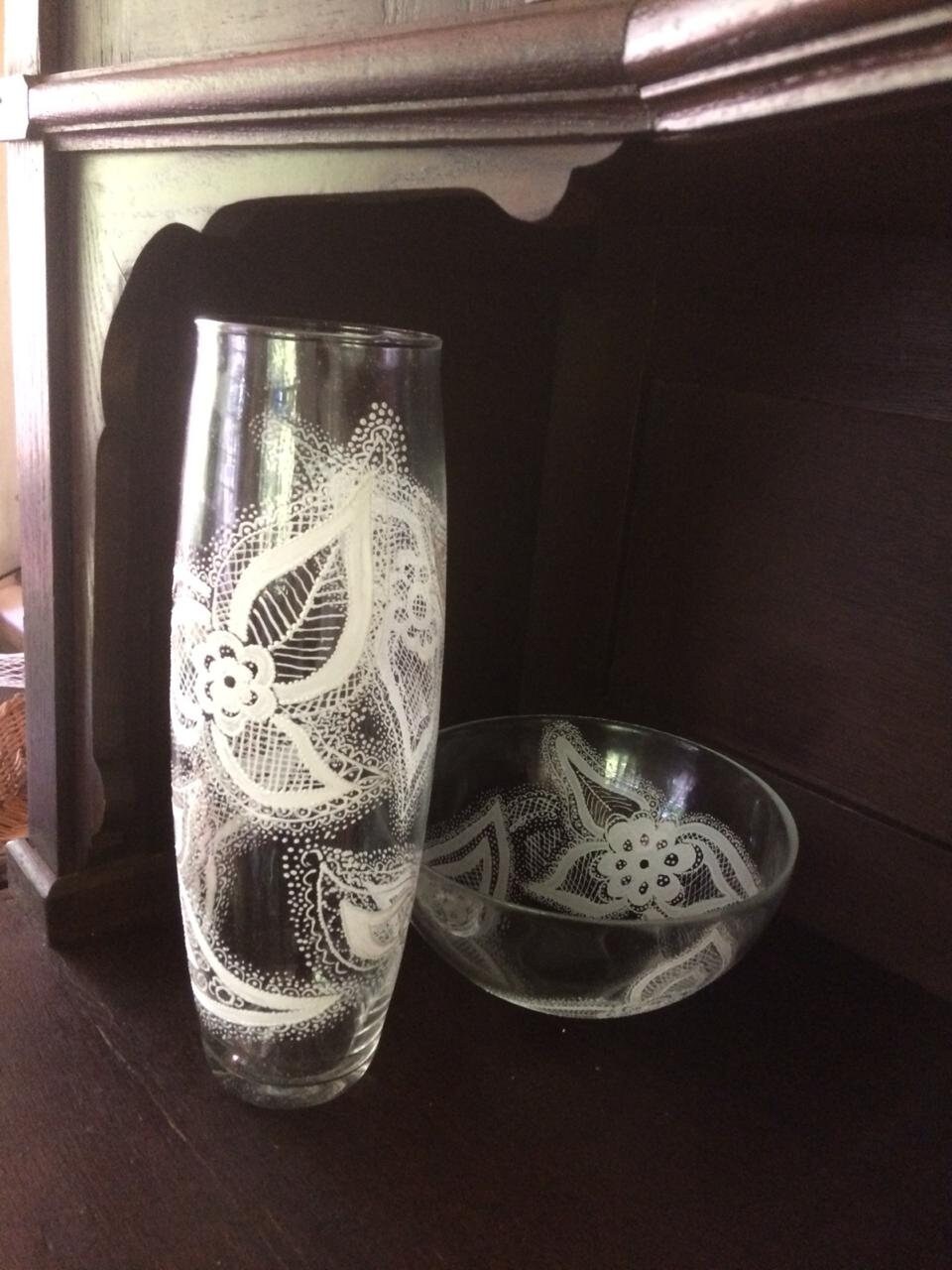 Flower vase Lace on the glass Glass in lace Handmade Lace Etsy