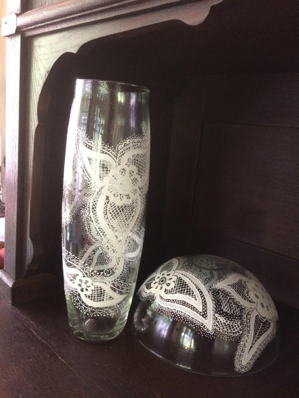 Flower vase Lace on the glass Glass in lace Handmade Lace Etsy