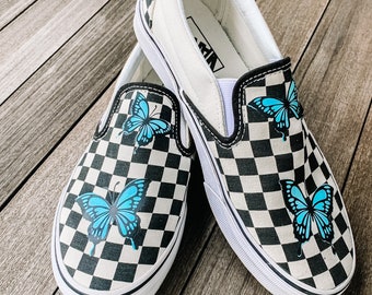 checkered vans with butterflies