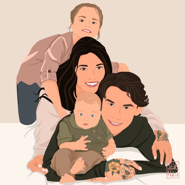 Family portrait, family gift, custom family portrait, personalized portrait, portrait from photo, digital portrait, ideal gift, family gifts