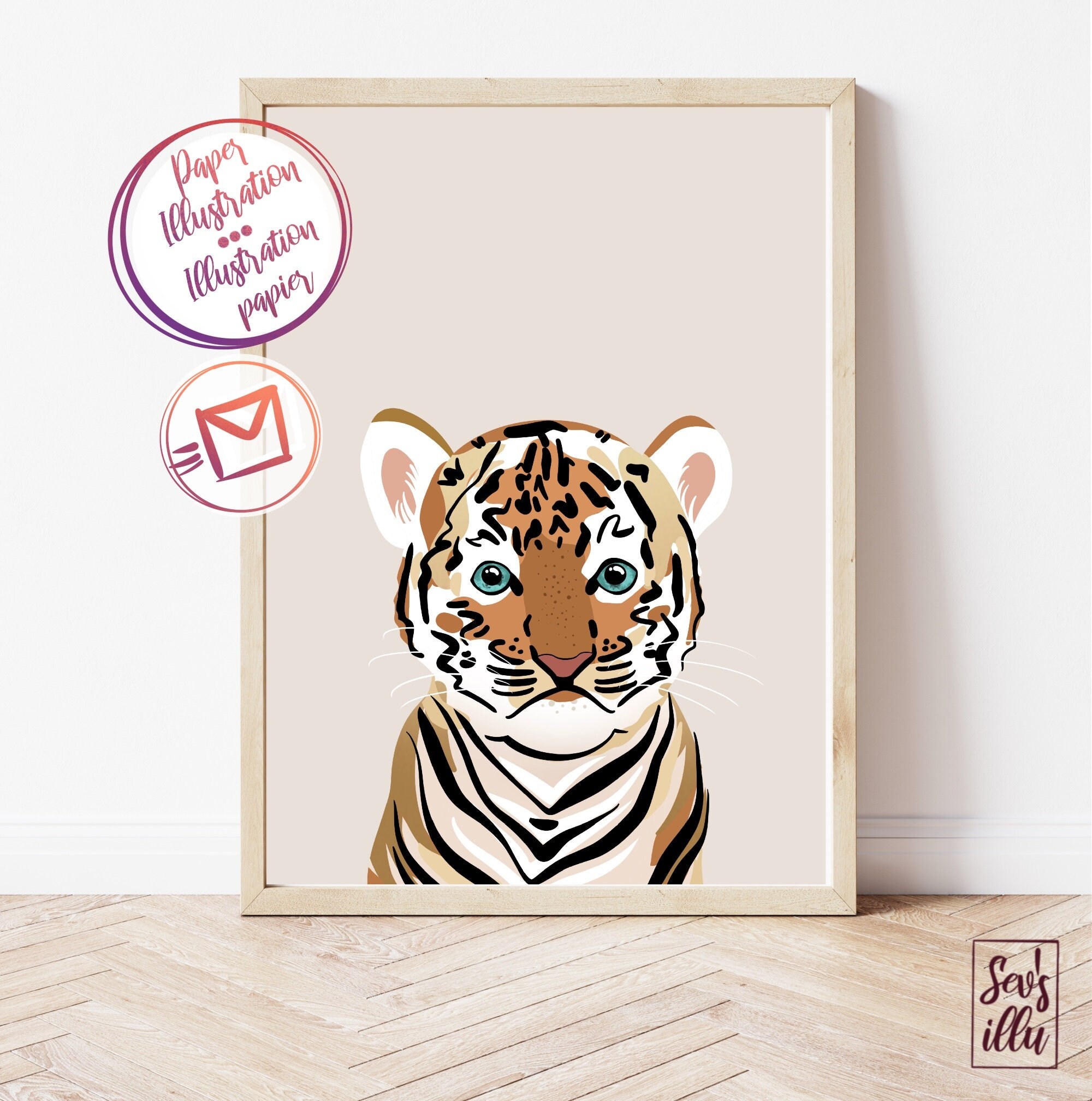 Tiger Print, A4/A3/A2 Format, Baby Animal Wall Art, Safari Nursery, Grand Room Poster, Printable Nur