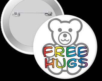 Free Hugs - Pinback Button, Magnet, Keychain, Mirror, Ponytail holder, Zipper Pull, Bookmark Paperclip