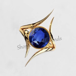 Lab-Created Blue Sapphire Ring: 925 Sterling Silver Gold Plated