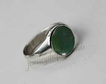 Anillo de piedra de sangre natural – Anillo de sello unisex de plata de ley maciza 925
