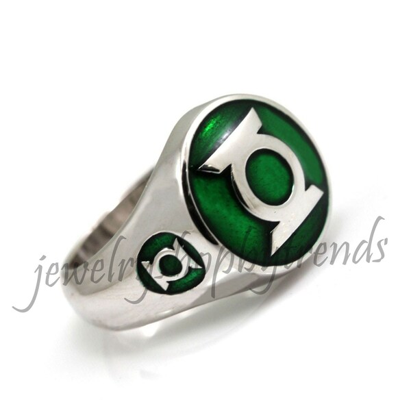 Green Willpower Ring, Green Lantern Ring Men, 925 Silver Lantern Ring, Green Signet Ring, Night Style Superhero Green Lantern Symbol Ring