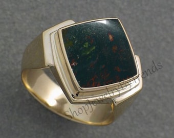 Anillo de sello de piedra de sangre, plata de ley 925, anillo para hombre hecho a mano