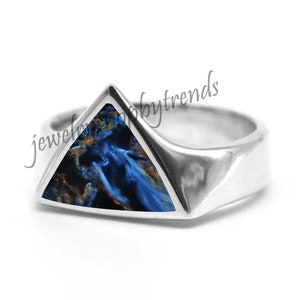 Natural Pietersite Ring, 925 Silver Gemstone Ring Men, Unisex Statement Triangle Ring, Heavy Mens Signet Ring For Gift Mens Pietersite ring image 1