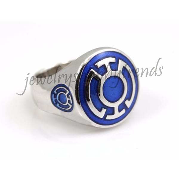 Blue Willpower Ring, Blue Lantern Ring Men, 925 Silver Lantern Ring, Blue Mens Signet Ring, Night Style Power Ring, Blue Lantern Symbol Ring