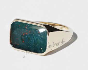 Anillo de sello de piedra de sangre: banda unisex de plata de ley 925