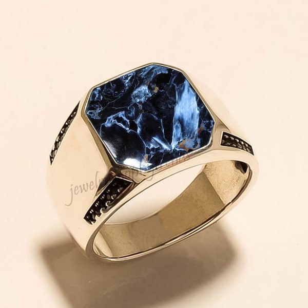 Natural Pietersite Ring, 925 Silver Gemstone Ring Men, Black Gemstone Designer Ring, Statement Ring, Heavy Jasper Signet Ring For Mens Gift