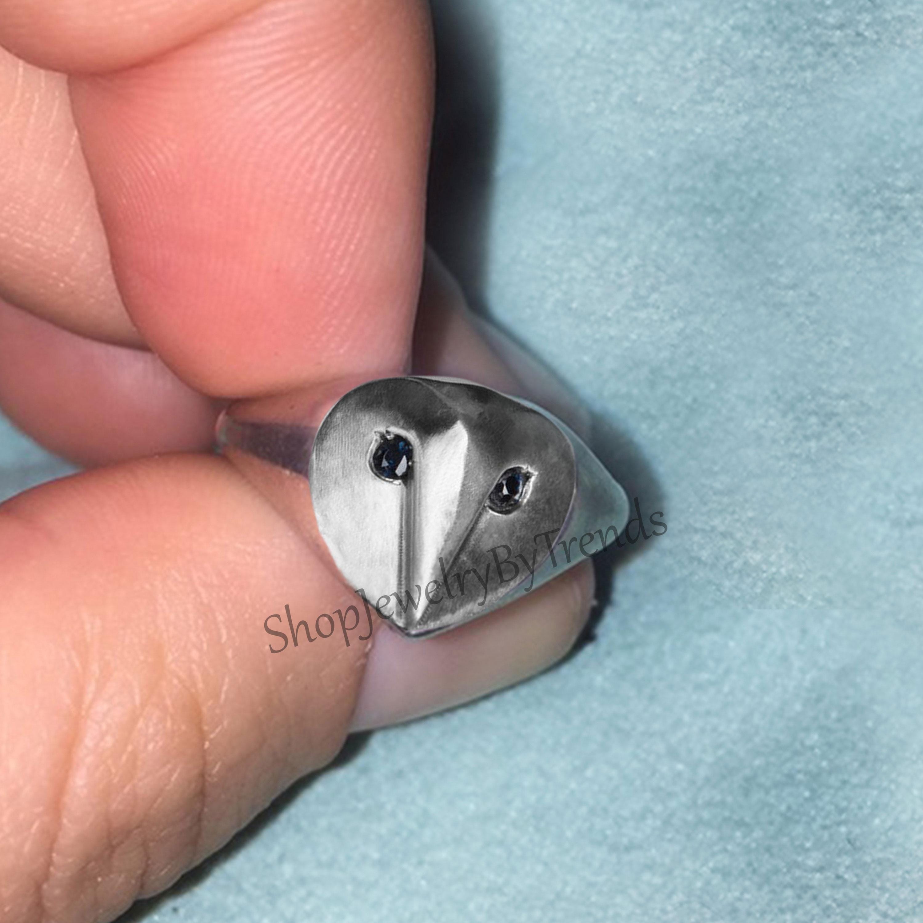 925 Sterling Silver Owl Ring, Perfect Ring For Animal Lover, Owl signet pinky ring, Owl Face Ring, B