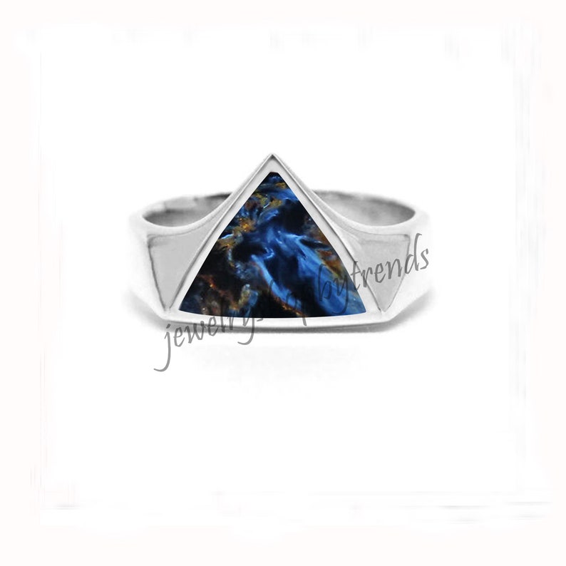 Natural Pietersite Ring, 925 Silver Gemstone Ring Men, Unisex Statement Triangle Ring, Heavy Mens Signet Ring For Gift Mens Pietersite ring image 2