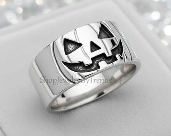 Anillo de calabaza de plata esterlina: joyería espeluznante para Halloween