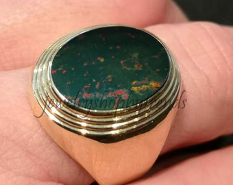 Anillo de sello de piedra de sangre para hombre: anillo de piedra preciosa ovalada de plata esterlina maciza 925
