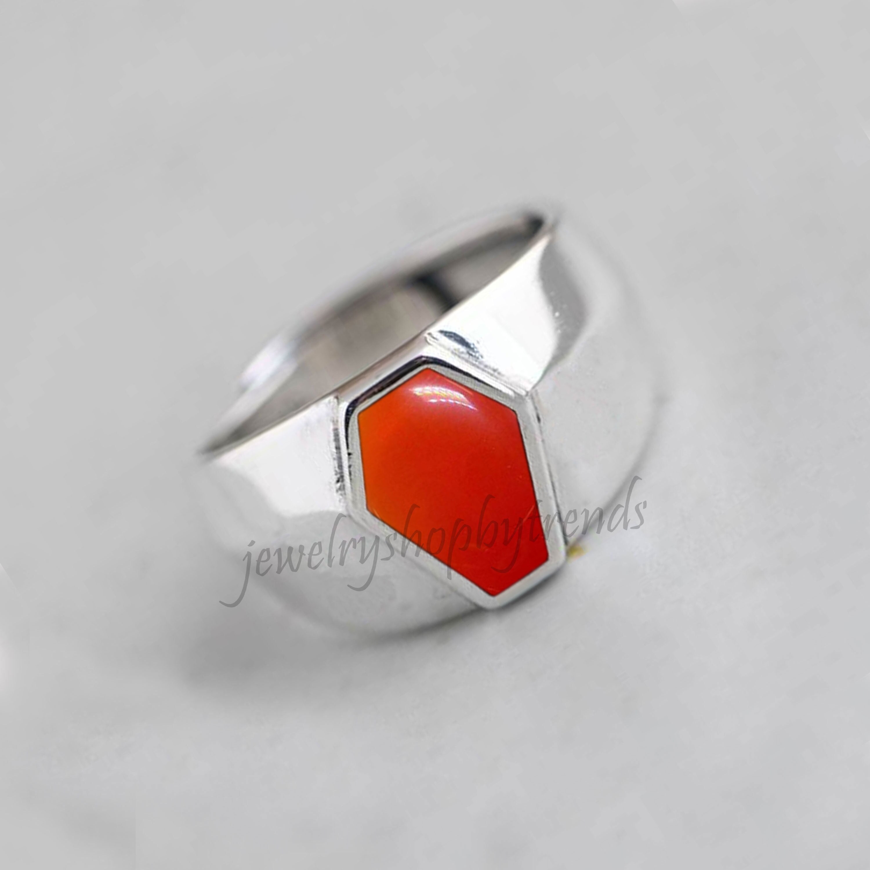 Anillo de ataúd de ónix rojo: anillo de sello de plata de ley 925