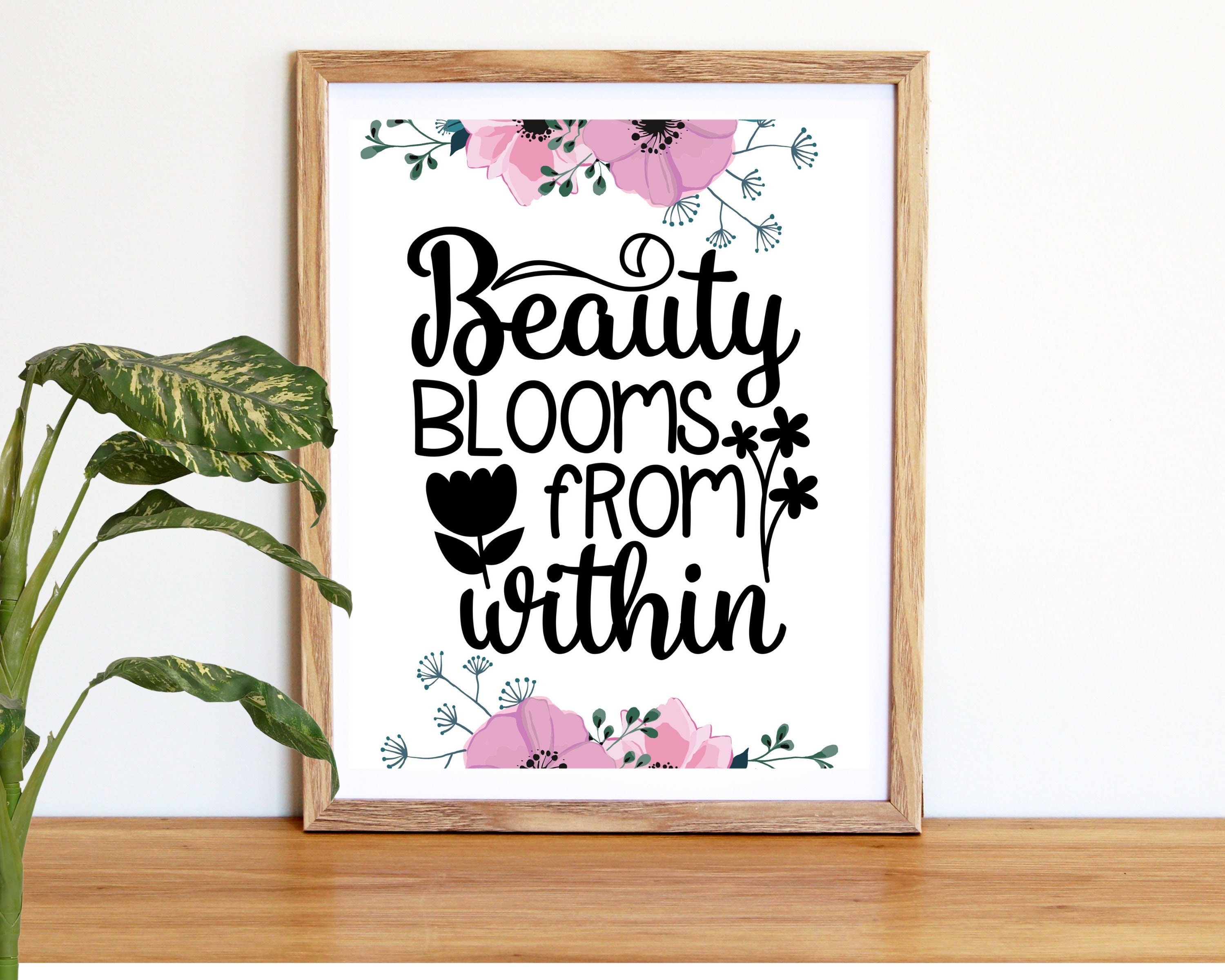 GIRLY BEAUTY QUOTE Wall Art Pink Flowers Motivational Etsy