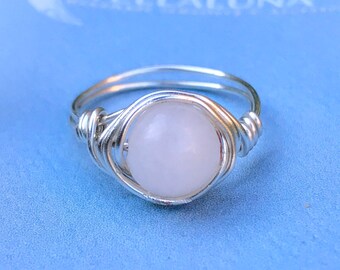 Pink Aventurine Ring - Semi-Precious Stone Ring - Silver Plated Ring - Wire Wrapped Ring - Bohemian Ring - Boho Ring - Gemstone Ring - Boho
