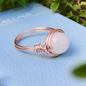 White Jade Ring - Rose Gold - Crystal Ring - Silver Plated Ring - Wire Wrapped Ring - Bohemian Ring - Boho Ring - Gemstone Ring - Boho