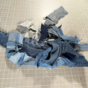 Denim Scrap Bags - includes denim fabric, seams, pockets (for crafting, sewing & quilting)