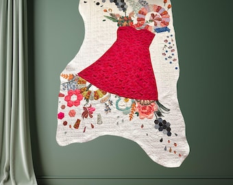 Wasted on the Young - Quilted Wall Hanging | Art Quilt | Home Decor | White, Pink, Floral