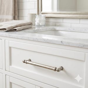 Brushed Nickel Ringed Bar Cabinet Handle | Transitional Stepped Post Drawer Pull