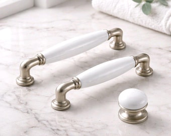 Poignée de meuble en porcelaine blanche, poignée de tiroir en alliage de zinc argenté