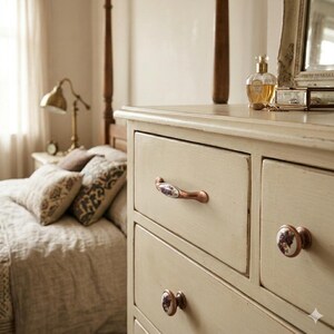 Floral Porcelain Cabinet Handle, Copper Finish, Dresser Drawer Pull