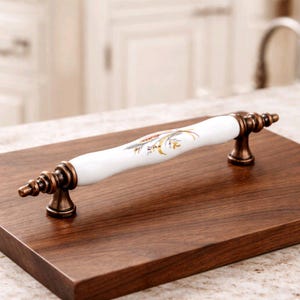 Maniglia per mobile in porcellana e rame, elegante maniglia per cassettiera