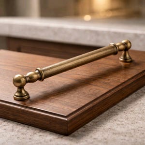 Antique Brass Cabinet Pull | Spindle & Ball-End, Farmhouse Hardware