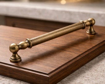 Antique Brass Cabinet Pull | Spindle & Ball-End, Farmhouse Hardware