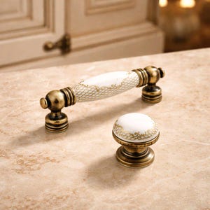 Poignée de meuble en porcelaine blanche, poignée de garde-robe en alliage de zinc