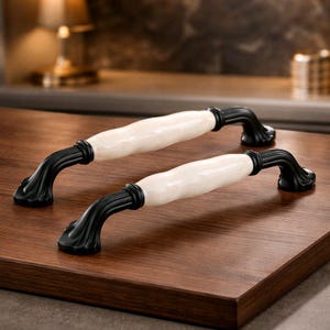 Maniglia per mobile in porcellana bianca, maniglia per guardaroba in stile rustico nero, pomolo turco