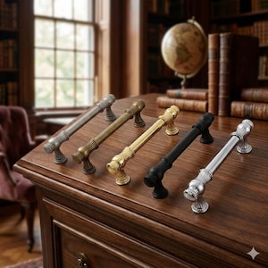 Art Deco Reeded Cabinet Pull – Square Foot Fluted Drawer Handle, Gold, Black, Chrome