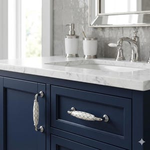 White Porcelain Cabinet Handle, Chrome Wardrobe Pull, Rustic Decor