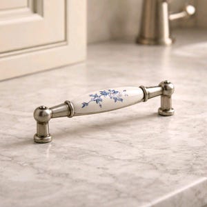 Blumen Porzellan Schrank Griff, Antik Silber Schrankknauf (96 mm)
