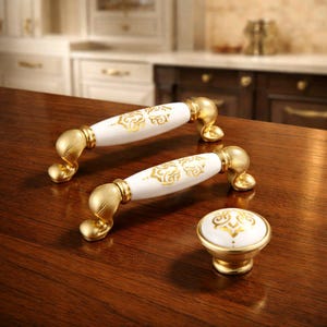 Porseleinen kastgreep, goudaccent, dressoirknop, Avangard-knoppen