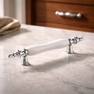 Poignée de meuble en porcelaine, touches d'argent, poignée de tiroir de commode
