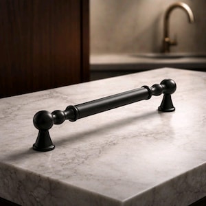 Poignée noire mat | Poignée de bar style transitionnel Farmhouse avec embouts sphériques