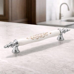 Weiß Porzellanschrank Griff mit Silber Detail, Elegante Zink-Legierung Griff