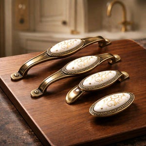 Antiker Goldblatt-Porzellan-Schrankgriff, türkischer Knauf