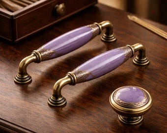 Porcelain Bow Cabinet Handle, Purple Rustic Door Pull, Turkish Knobs