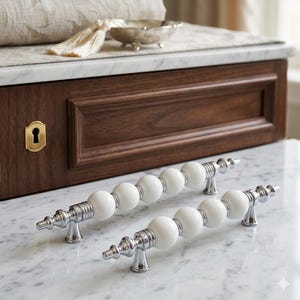 Wit porseleinen kasthandgreep, zilver, kogelknop, kleerkasttrekker